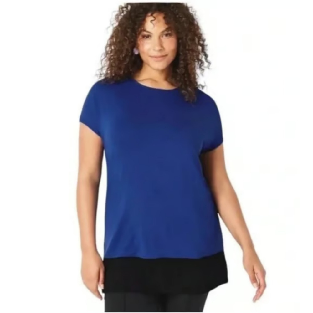 J. Jill Wearever Collection Size Large Petite Colorblock Cap Sleeve Tunic Top